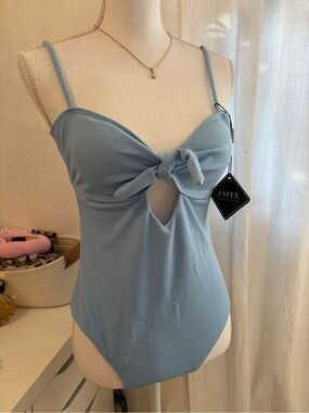 Zaful Pastel Blue Ribbed Knot-Front Bodysuit
